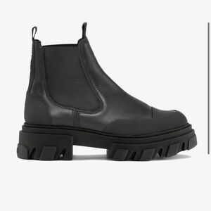 Ganni Black Leather Cleated Chelsea Boots